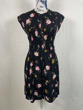 Free People Greatest Day Printed Black Floral Smocked Shirtdress Size S